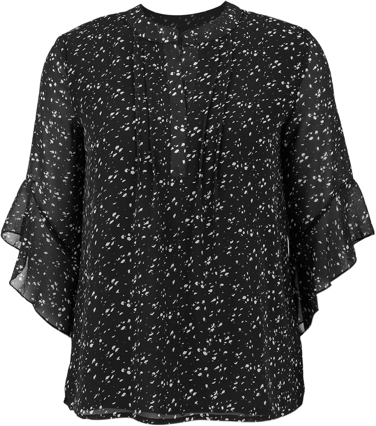 Summer Women's 3/4 Sleeve Tops Solid Color Loose Spotted Chiffon Shirts Casual Business Work Blouses