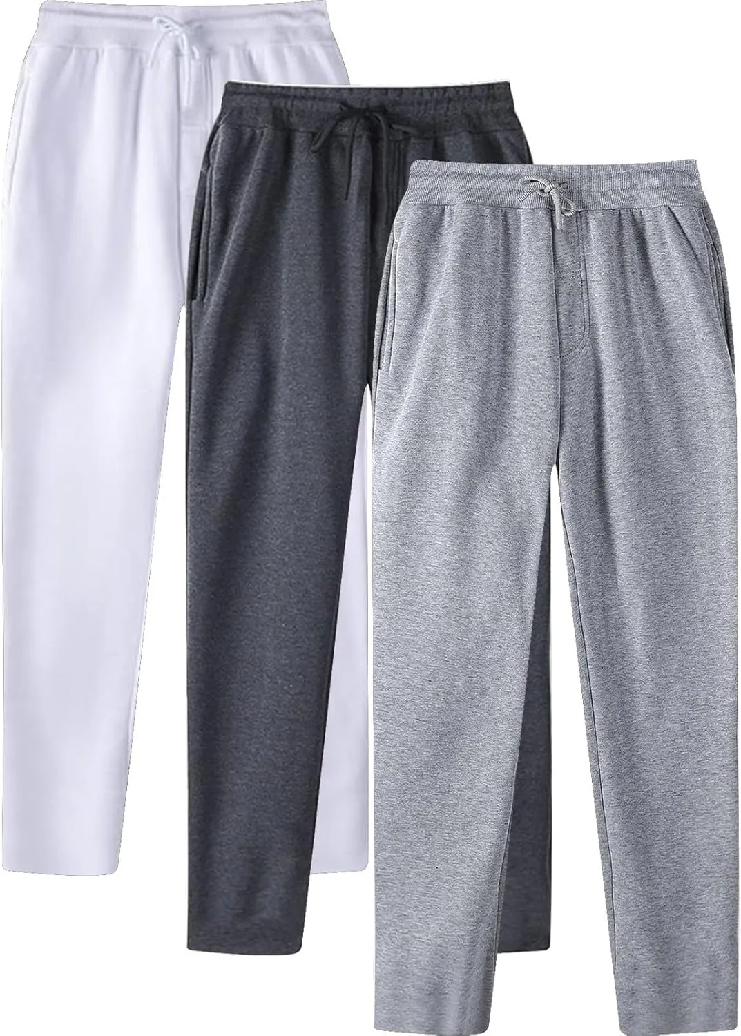 SUWBMHWE Mens Sweatpants Open Bottom Fleece Joggers Straight Leg 3 Pack Running Workout Athletic Pants Casual Trousers