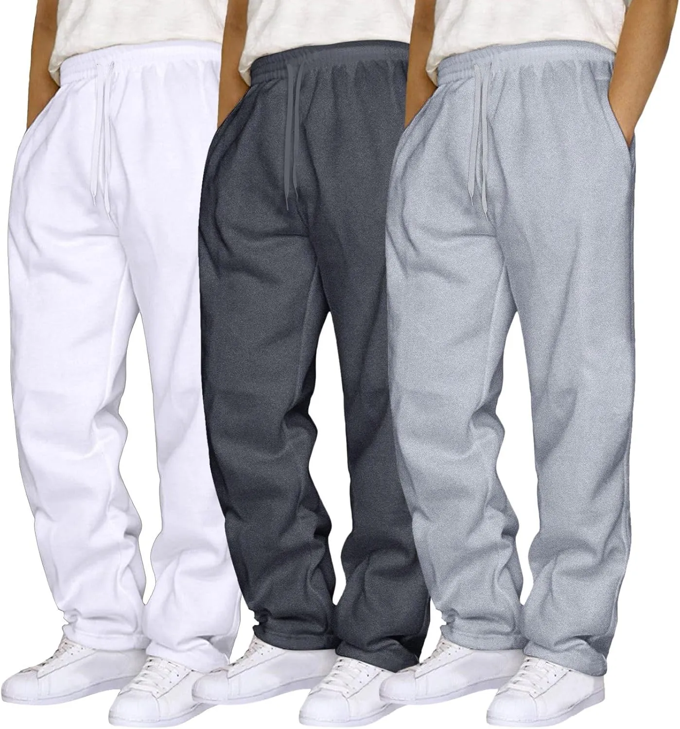SUWBMHWE Mens Sweatpants Open Bottom Fleece Joggers Straight Leg 3 Pack Running Workout Athletic Pants Casual Trousers