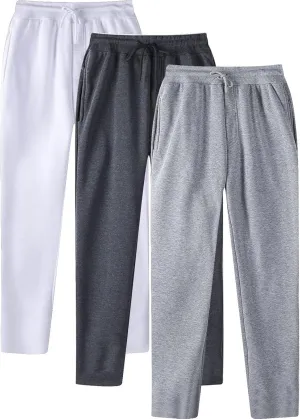 SUWBMHWE Mens Sweatpants Open Bottom Fleece Joggers Straight Leg 3 Pack Running Workout Athletic Pants Casual Trousers