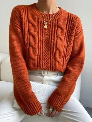 Sweaters for Women Cable Knit Drop Shoulder Sweater Sweaters (Color : Rust Brown, Size : Medium)