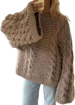Sweaters for Women Chunky Cable Knit Sweater Loose Long Sleeves Crewneck Pullover Sweaters Slouchy Knit Tops