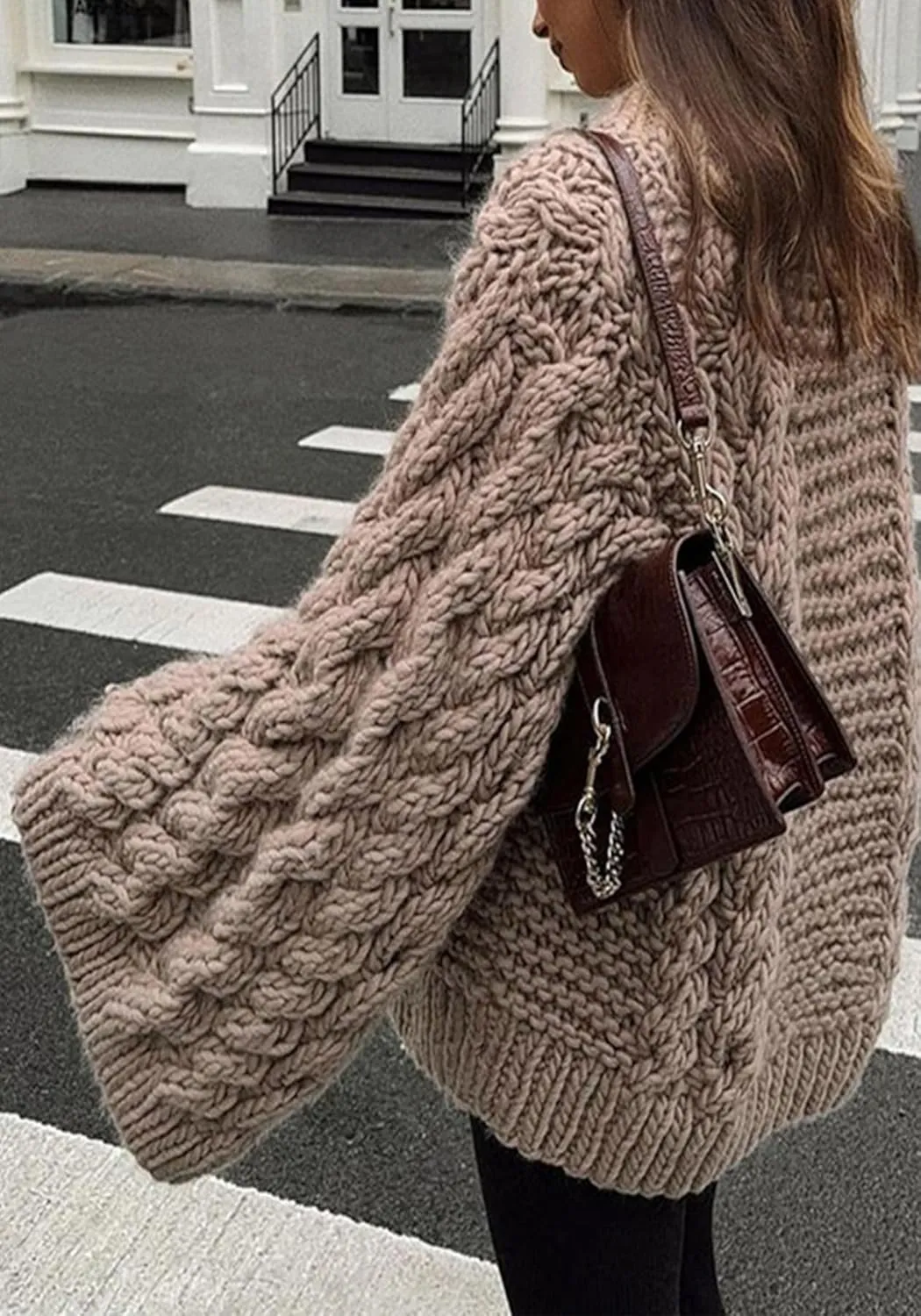 Sweaters for Women Chunky Cable Knit Sweater Loose Long Sleeves Crewneck Pullover Sweaters Slouchy Knit Tops