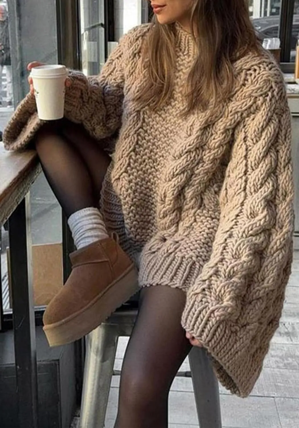 Sweaters for Women Chunky Cable Knit Sweater Loose Long Sleeves Crewneck Pullover Sweaters Slouchy Knit Tops
