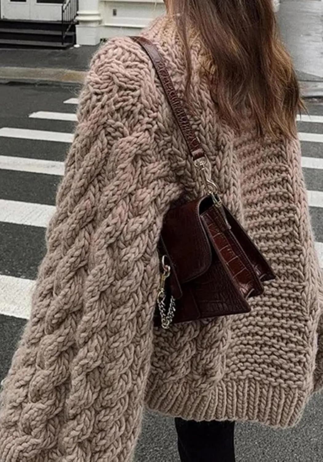 Sweaters for Women Chunky Cable Knit Sweater Loose Long Sleeves Crewneck Pullover Sweaters Slouchy Knit Tops
