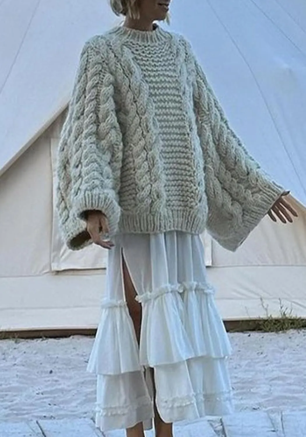 Sweaters for Women Chunky Cable Knit Sweater Loose Long Sleeves Crewneck Pullover Sweaters Slouchy Knit Tops