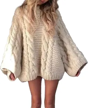 Sweaters for Women Chunky Cable Knit Sweater Loose Long Sleeves Crewneck Pullover Sweaters Slouchy Knit Tops