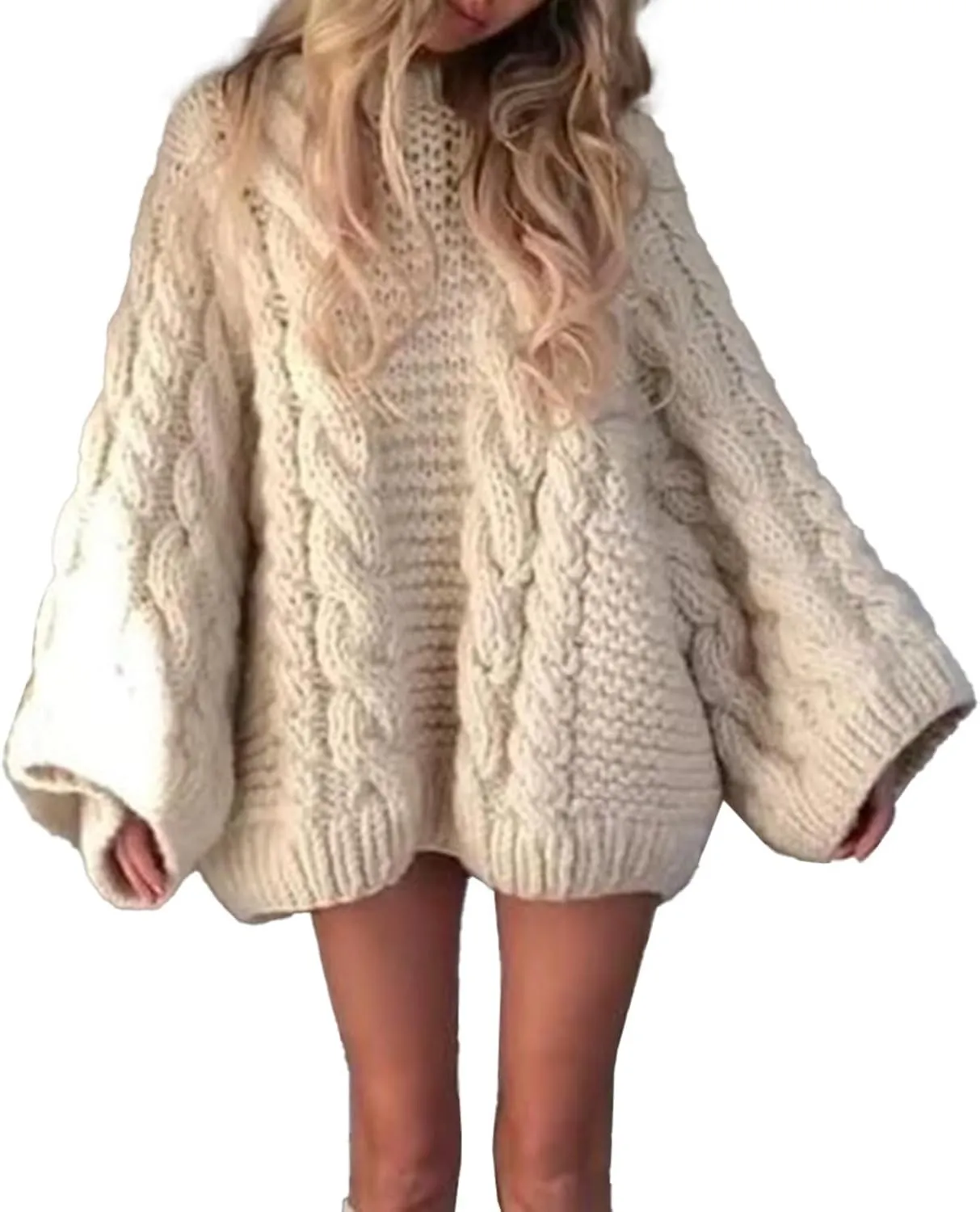 Sweaters for Women Chunky Cable Knit Sweater Loose Long Sleeves Crewneck Pullover Sweaters Slouchy Knit Tops