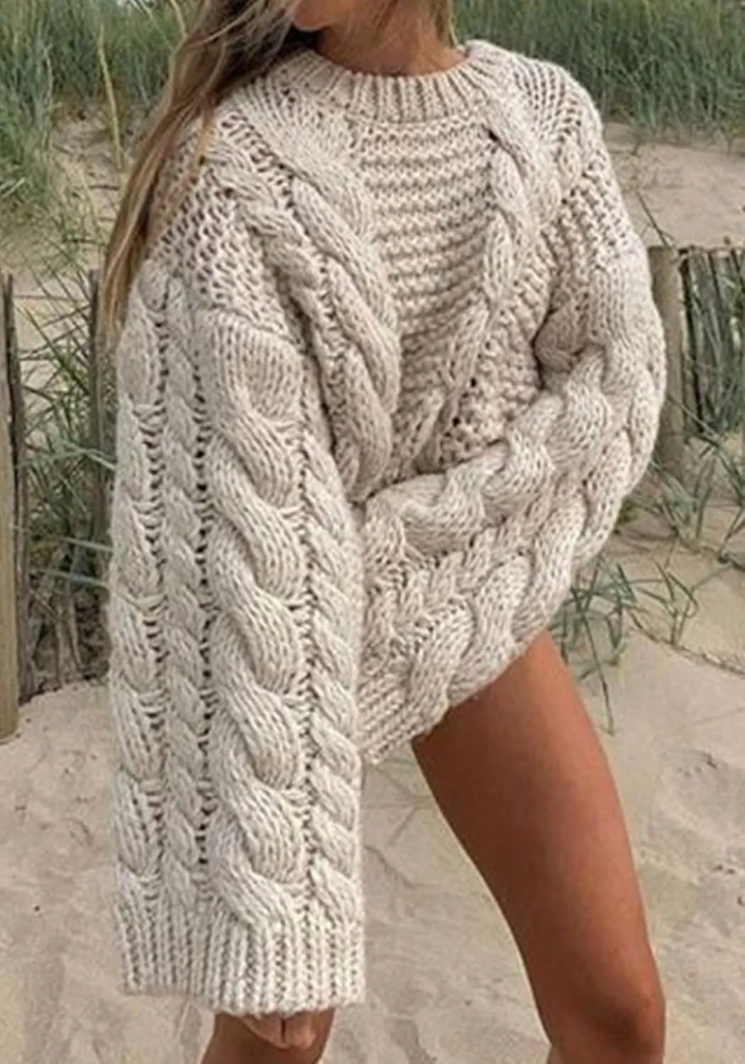 Sweaters for Women Chunky Cable Knit Sweater Loose Long Sleeves Crewneck Pullover Sweaters Slouchy Knit Tops