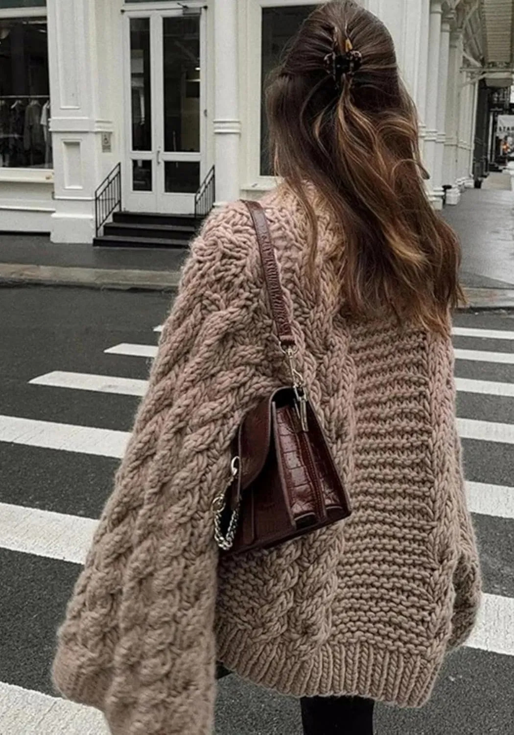 Sweaters for Women Chunky Cable Knit Sweater Loose Long Sleeves Crewneck Pullover Sweaters Slouchy Knit Tops
