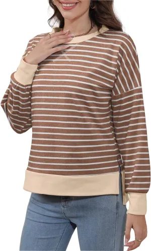 Sweaters for Women Long Sleeve Sweatshirt Fall Fashion 2024 Colorblocking Pullover Striped Sweater Tops