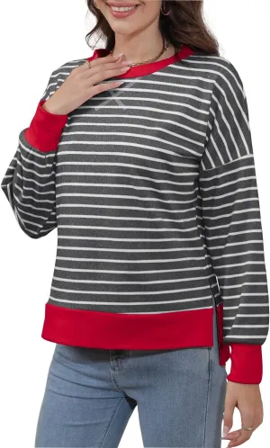 Sweaters for Women Long Sleeve Sweatshirt Fall Fashion 2024 Colorblocking Pullover Striped Sweater Tops