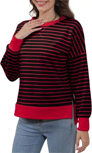 Sweaters for Women Long Sleeve Sweatshirt Fall Fashion 2024 Colorblocking Pullover Striped Sweater Tops