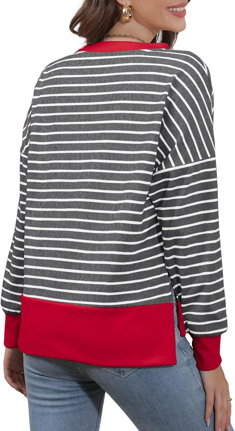 Sweaters for Women Long Sleeve Sweatshirt Fall Fashion 2024 Colorblocking Pullover Striped Sweater Tops