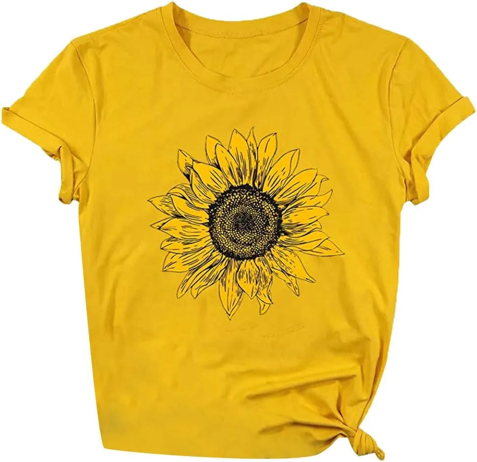 T Shirts for Women V Neck Slim Fit Flowers Print Shirt Floral Wildflowers Graphic Tees Casual Short Sleeve T Shirts