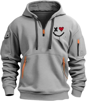 Tactical Hoodies for Men Vintage Heavyweight Quarter Zip Pullover Casual Oversized Long Sleeve Sweatshirt with Pockets