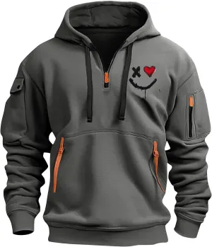 Tactical Hoodies for Men Vintage Heavyweight Quarter Zip Pullover Casual Oversized Long Sleeve Sweatshirt with Pockets