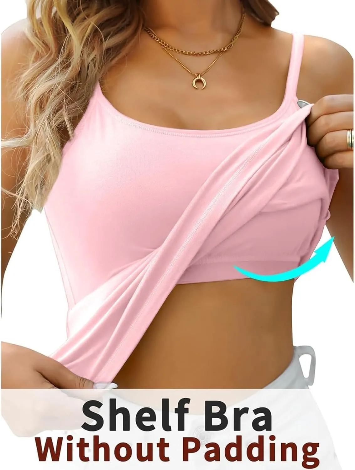 Tank Top with Built in Bra for Women Adjustable Spaghetti Strap Cami Tanks Padded Comfy Yoga Tops Sleeveless Basic Tops