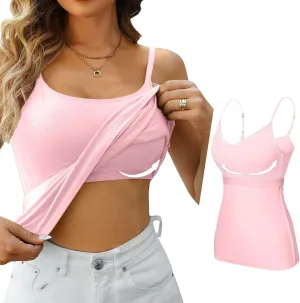 Tank Top with Built in Bra for Women Adjustable Spaghetti Strap Cami Tanks Padded Comfy Yoga Tops Sleeveless Basic Tops