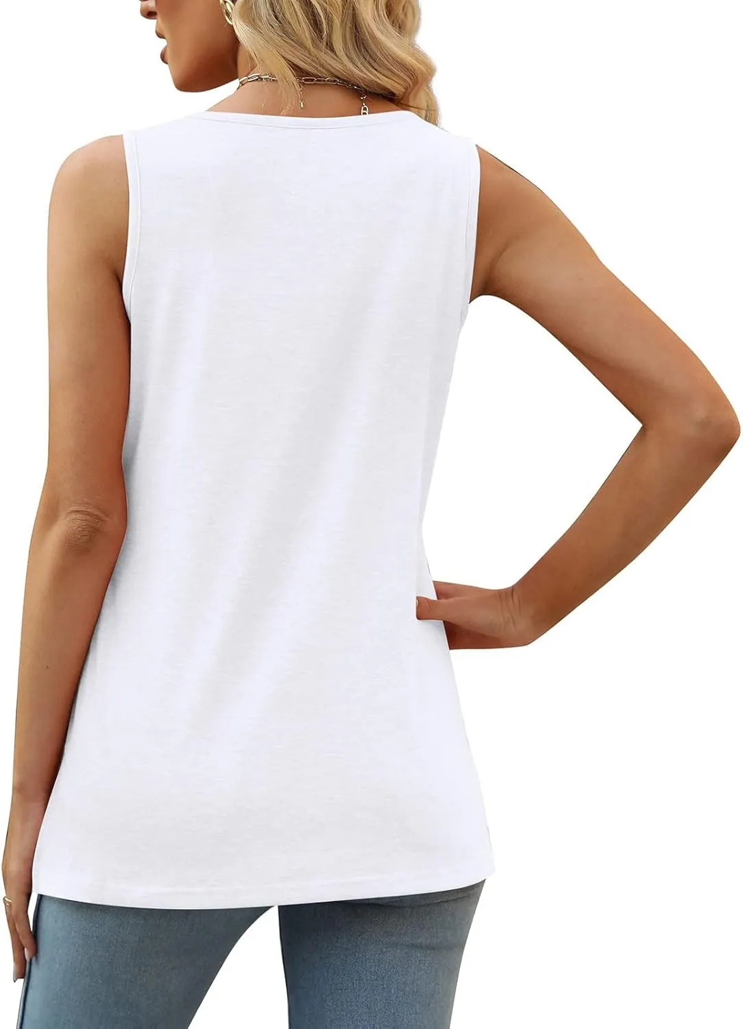 Tank Tops for Women Summer Square Neck Sleeveless T-Shirts Casual Solid Color Loose Fit Split Hem Pullover Tee Shirt