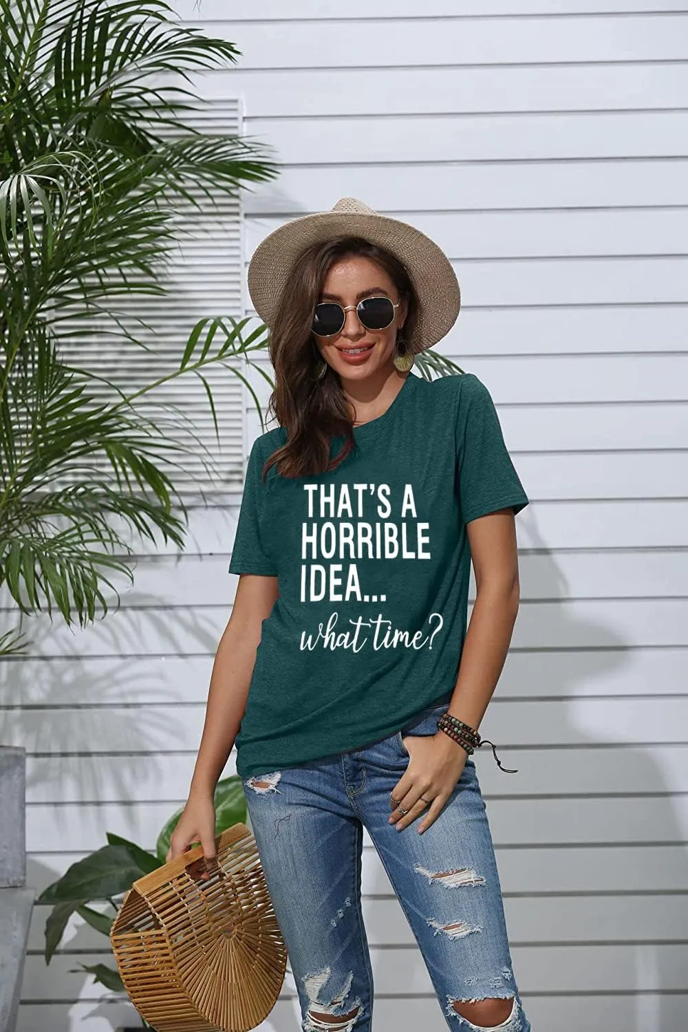 Thats A Horrible Idea What Time T Shirt Womens Cute Funny Saying Letter Print Party Shirt Graphic Tee Tops