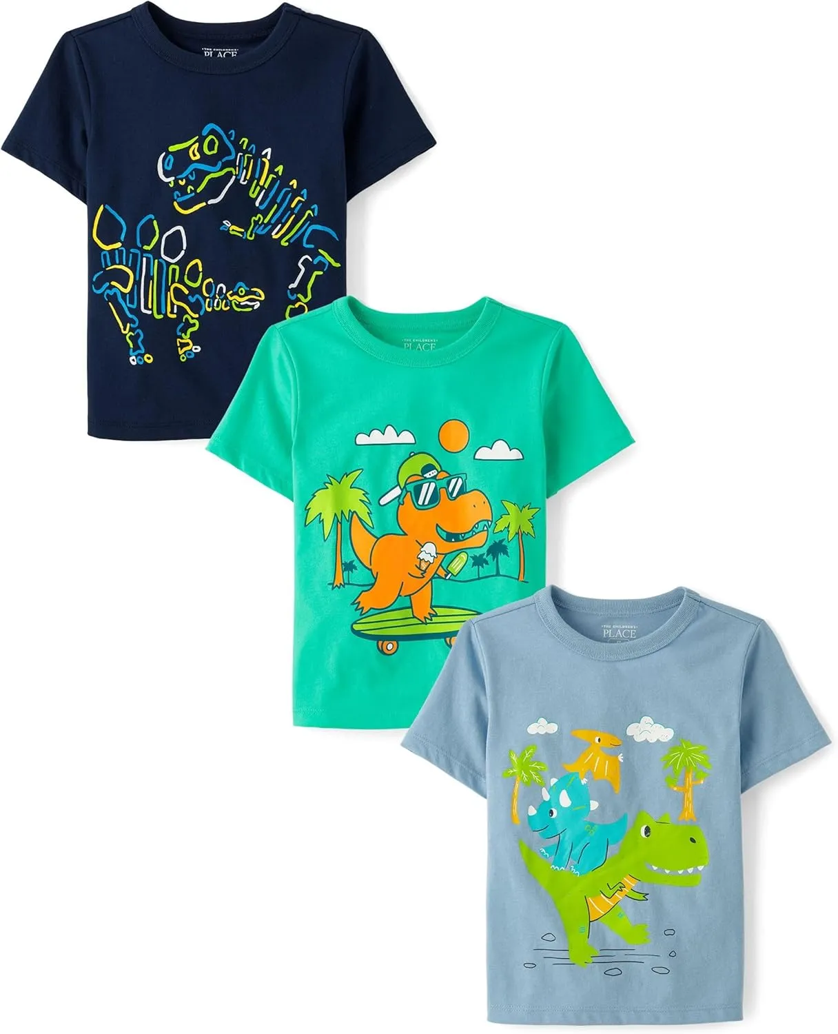 The Children's Place Baby and Toddler Boys' Dino Short Sleeve Graphic T-Shirts, Multipack