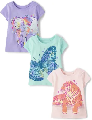 The Children's Place Baby and Toddler Girls' Animal Short Sleeve Graphic T-Shirts, Multipack