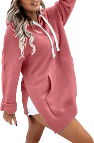 The Warmy Oversized Hoodie Dress for Women Trendy Casual Long Sleeve Split Hem Pullover Weighted Hoodie with Pocket
