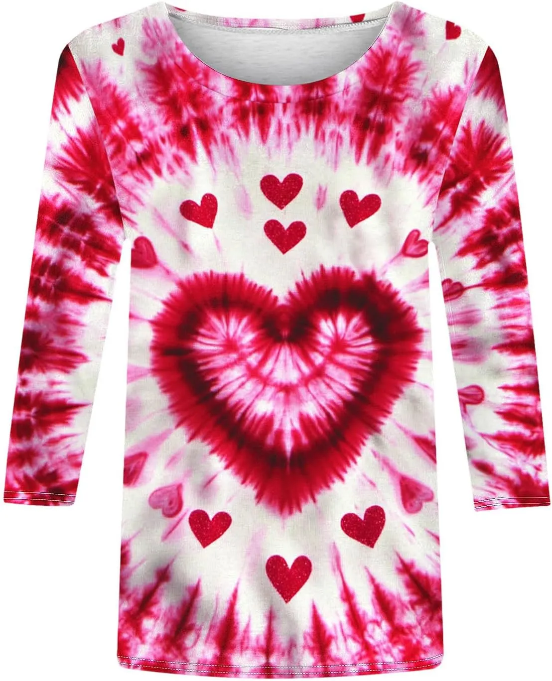 Tie Dyed Hippie Heart Shirts Womens Tops Tshirts Three Quarter 3/4 Sleeve Cute Tees Hip Hop Streetwear Apparel Clothes