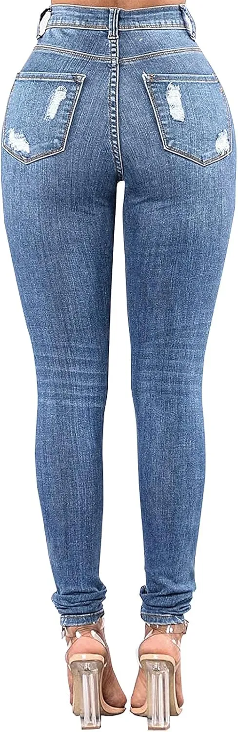 TodTan Women's Skinny Jeans Ripped Mid Rise Stretch Destroyed Denim Pants Jeans