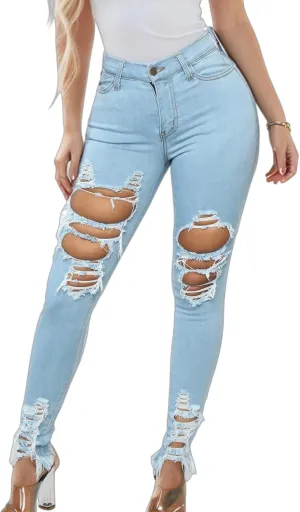TodTan Women's Skinny Jeans Ripped Mid Rise Stretch Destroyed Denim Pants Jeans