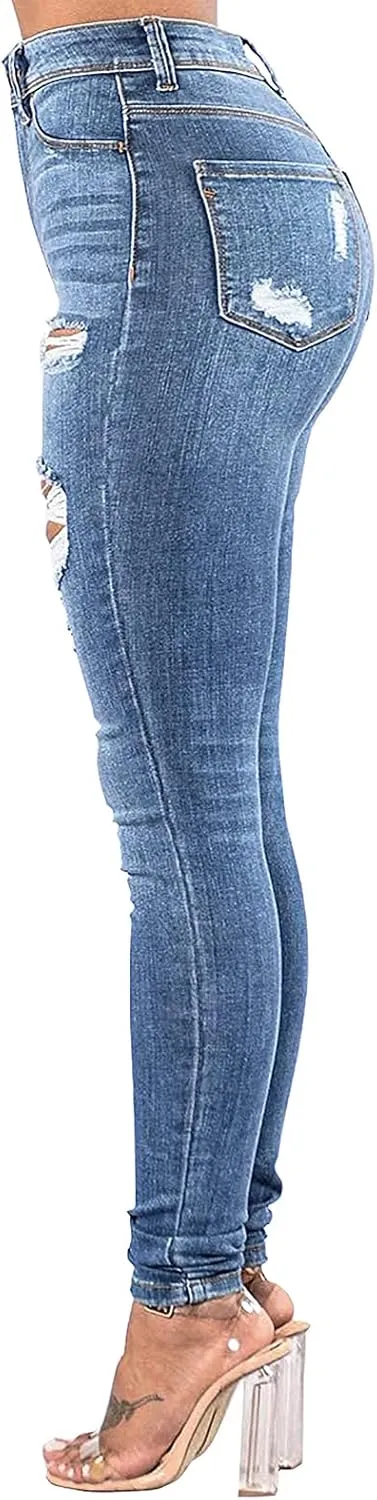 TodTan Women's Skinny Jeans Ripped Mid Rise Stretch Destroyed Denim Pants Jeans