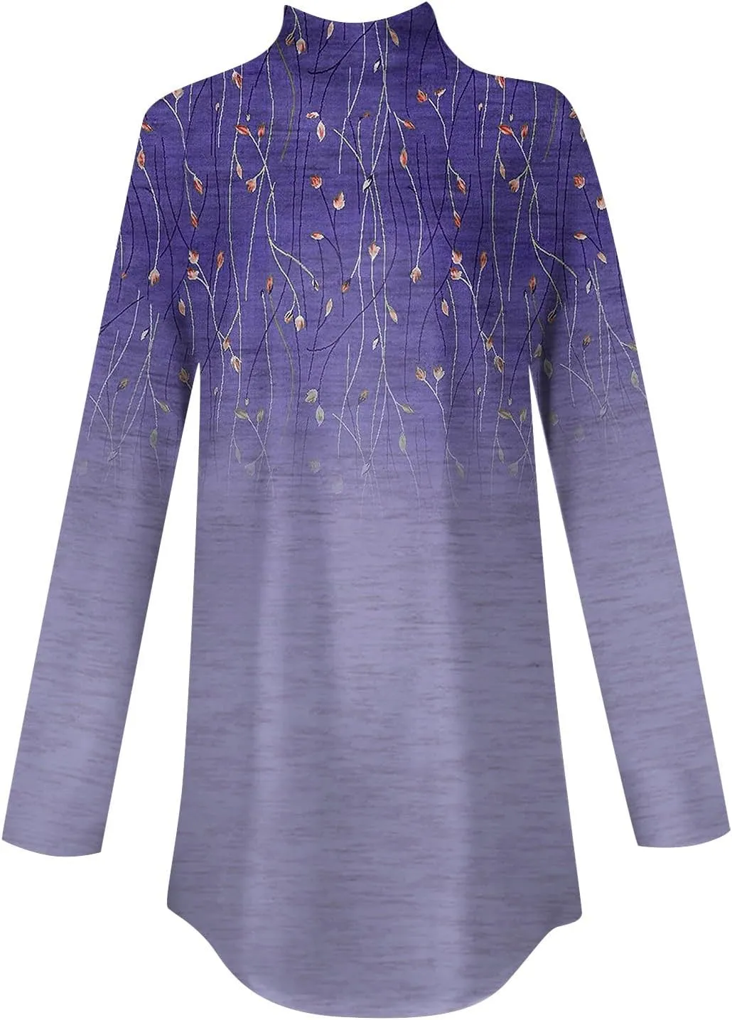 Tops for Women Trendy Long Sleeve Fall Blouses Printed Turtleneck Top Loose Winter Shirts Cozy Lightweight T Shirts