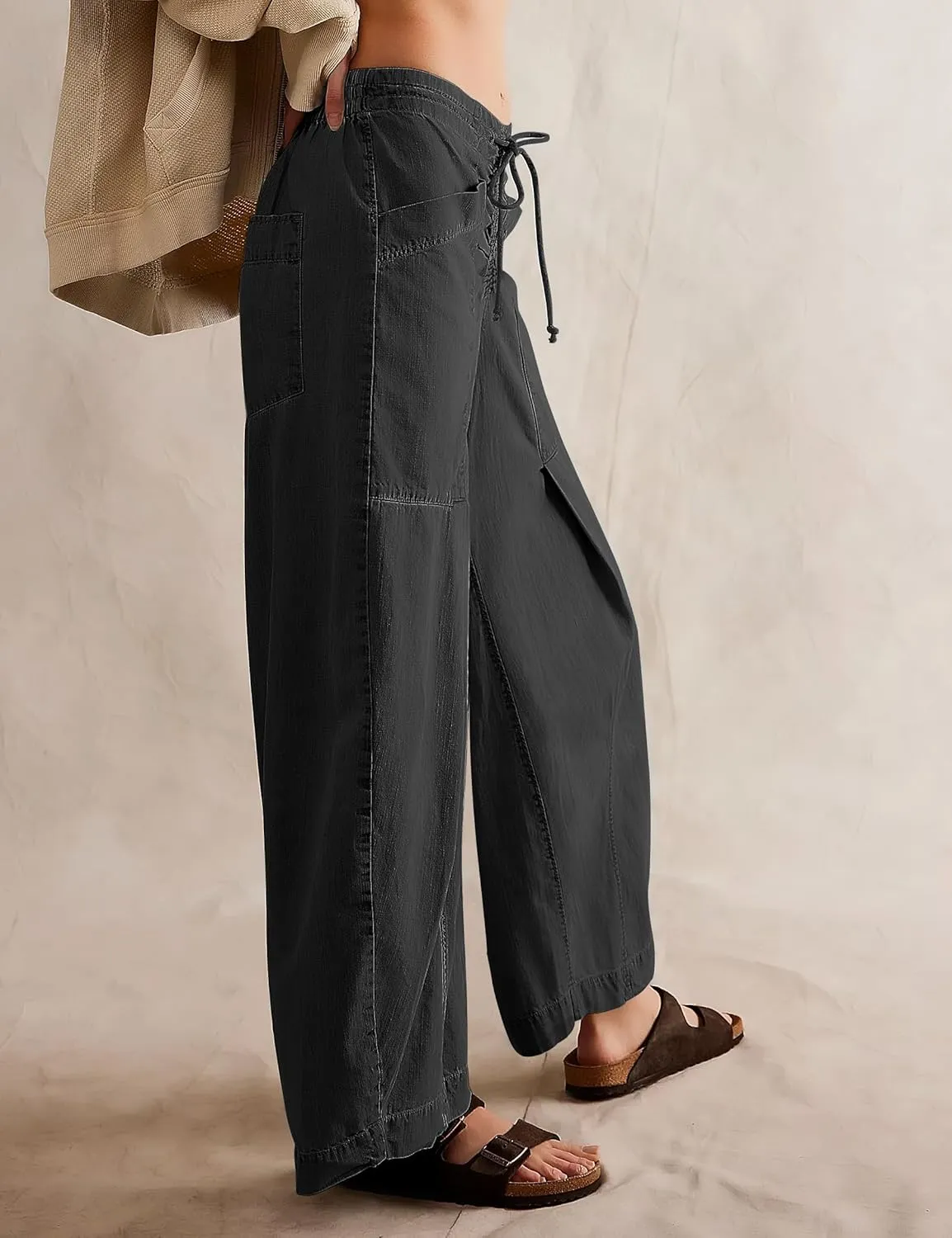 TQD Wide Leg Barrel Jeans for Women Trendy 2025 Mid Rise Baggy Boyfriend Y2K Drawstring Denim Pants with Pockets Relaxed Fit