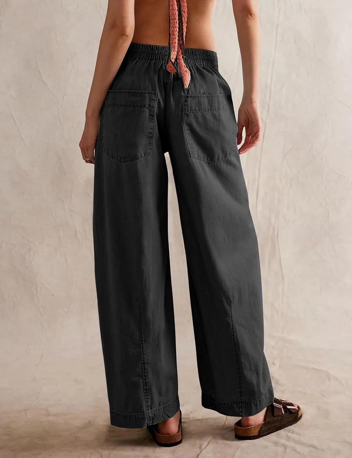 TQD Wide Leg Barrel Jeans for Women Trendy 2025 Mid Rise Baggy Boyfriend Y2K Drawstring Denim Pants with Pockets Relaxed Fit