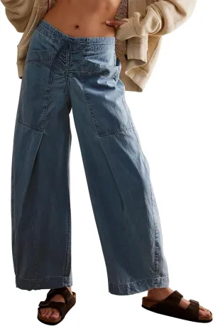 TQD Wide Leg Barrel Jeans for Women Trendy 2025 Mid Rise Baggy Boyfriend Y2K Drawstring Denim Pants with Pockets Relaxed Fit