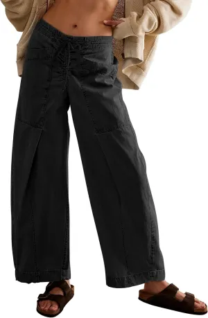 TQD Wide Leg Barrel Jeans for Women Trendy 2025 Mid Rise Baggy Boyfriend Y2K Drawstring Denim Pants with Pockets Relaxed Fit
