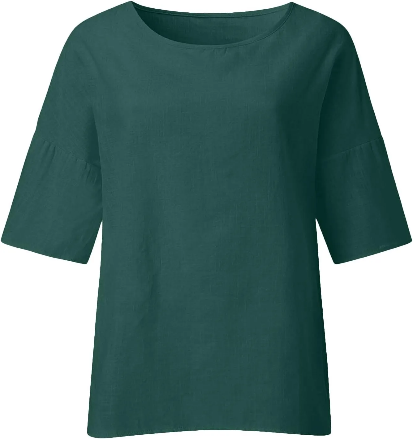 Tshirts Shirts for Women Summer Causal 3/4 Sleeve Cotton Linen Tops Loose Fit Solid Crewneck Blouse Lounge Pullover