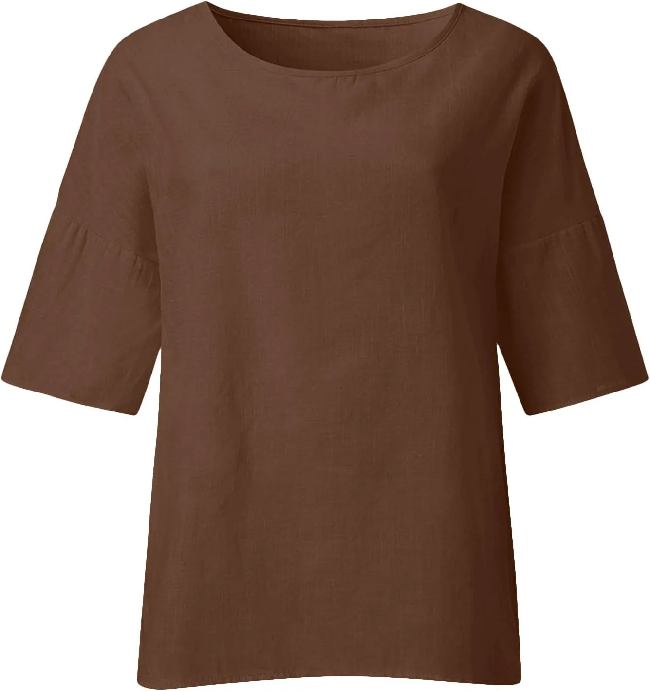 Tshirts Shirts for Women Summer Causal 3/4 Sleeve Cotton Linen Tops Loose Fit Solid Crewneck Blouse Lounge Pullover