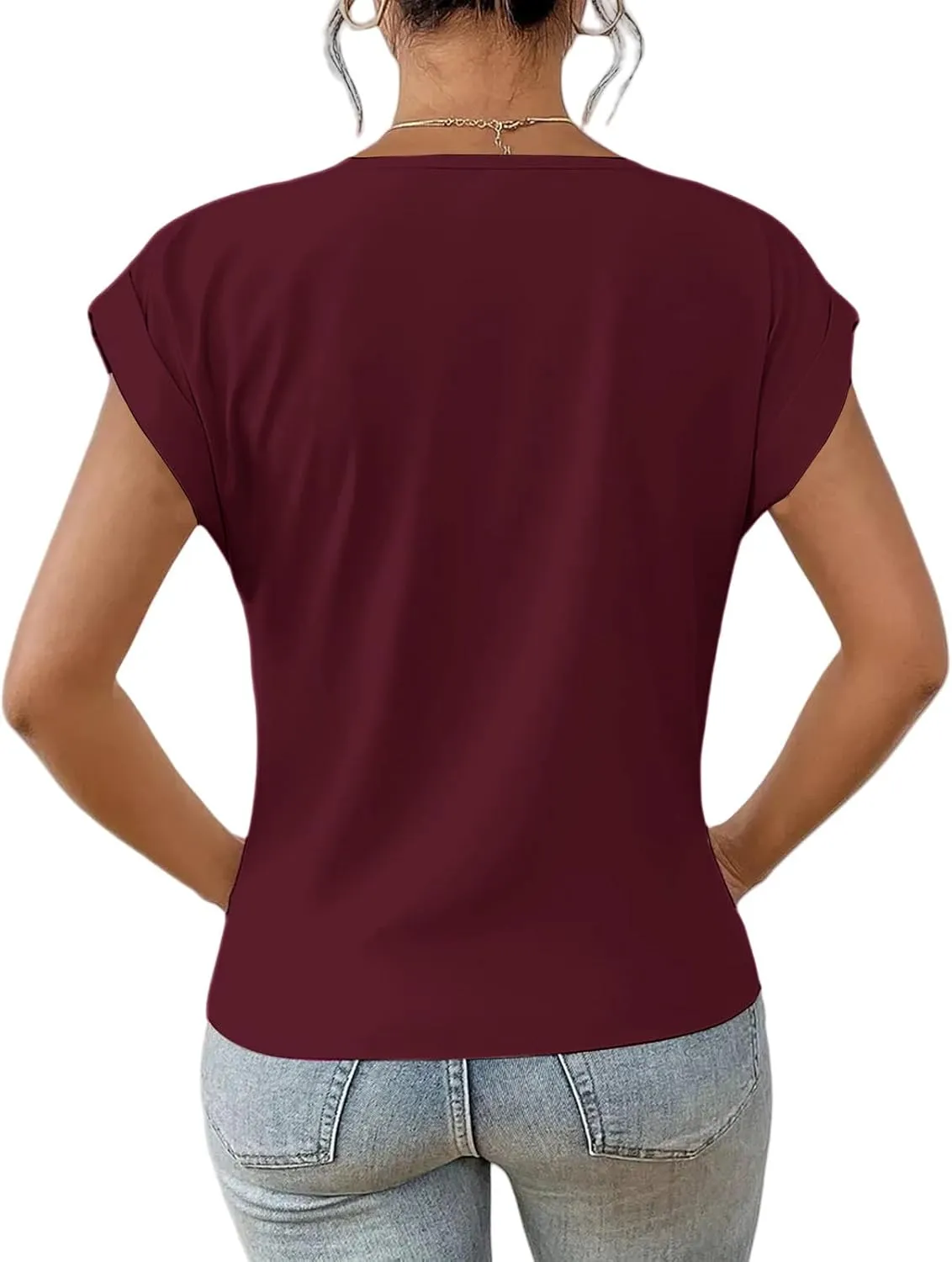 Tunic Tops for Women Loose Fit Dressy Twist Knot Tees Comfy Casual Summer Tops Short Sleeve Round Neck Elegant Blouses