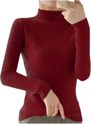 Turtle Necks Tops for Women Ribbed Knitted Sweater Plus Size Casual Sweater Winter Fashion Tops Solid Color Sweater