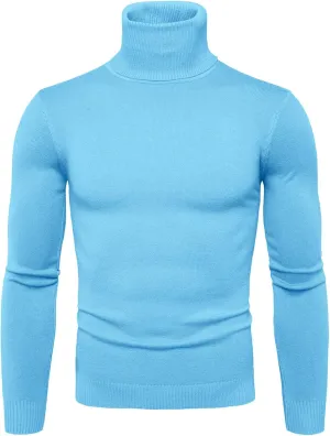 Turtleneck Men Men's Solid Long Sleeve Ribbed Slim Fit Baselayer Knitted Pullover Turtleneck Sweater T-Shirts Shirts