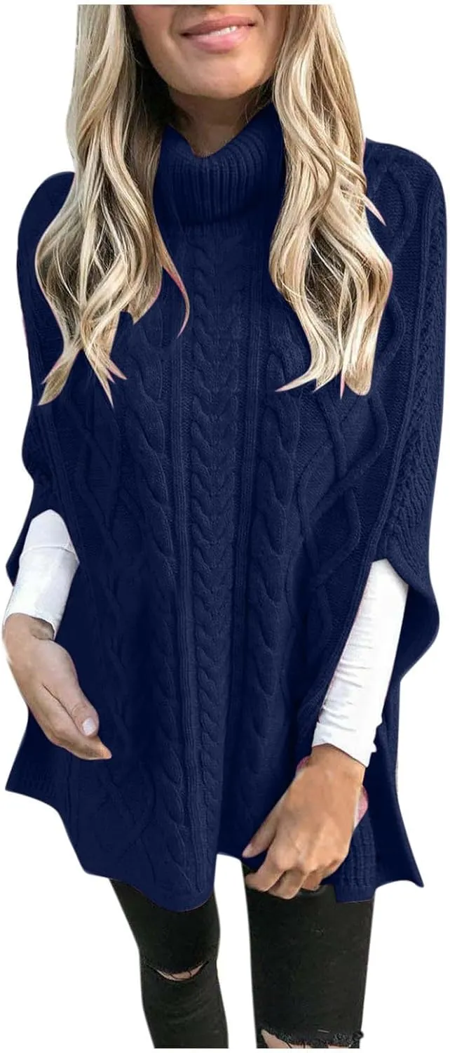 Turtleneck Sweater Women 3/4 Sleeve Chunky Sweater Loose Fitting Sweater Winter Casual Sweaters Lightweight Sweater