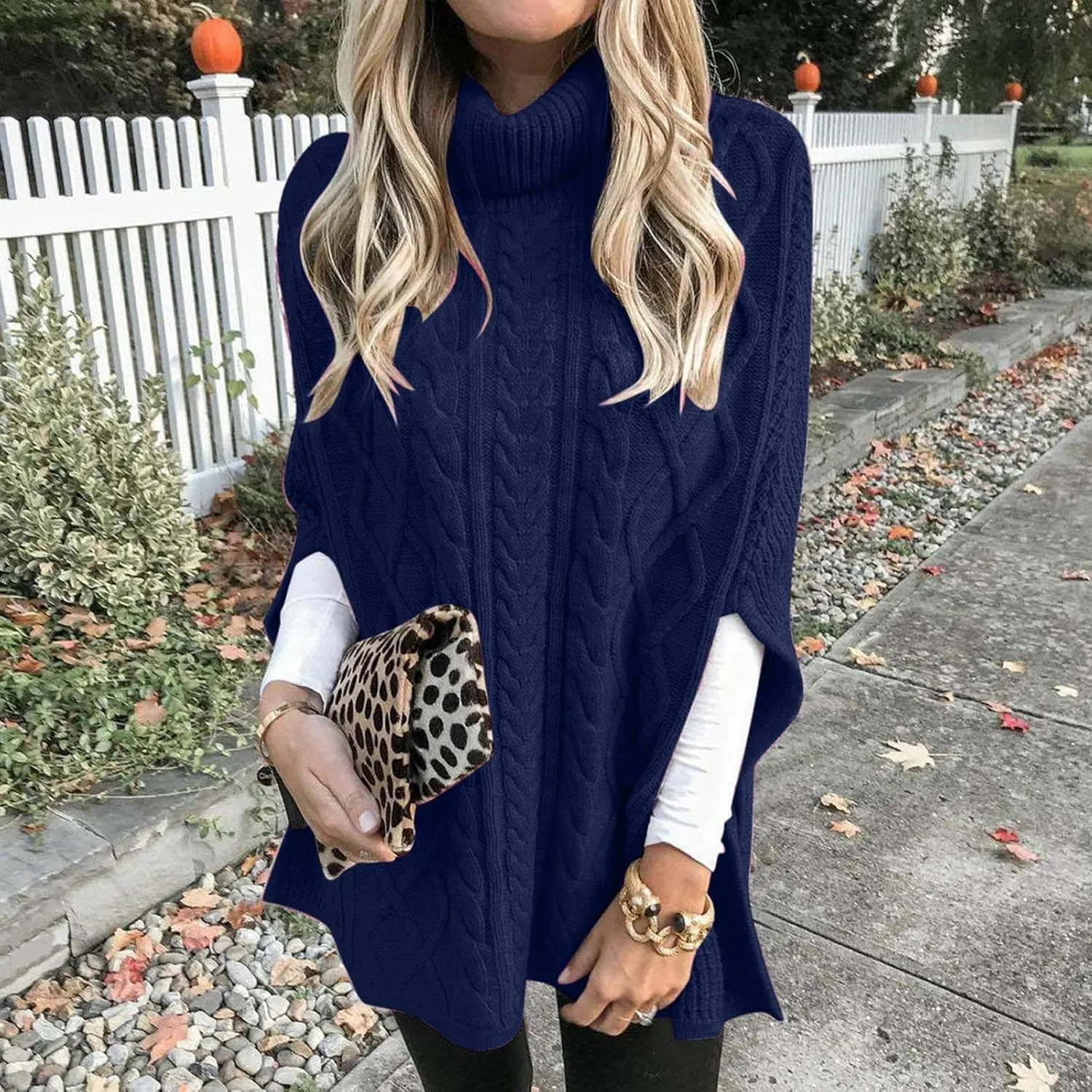Turtleneck Sweater Women 3/4 Sleeve Chunky Sweater Loose Fitting Sweater Winter Casual Sweaters Lightweight Sweater