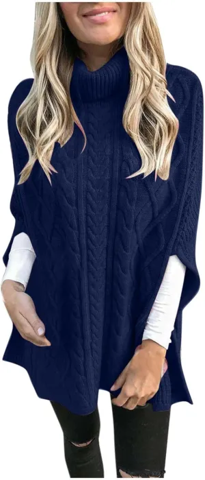 Turtleneck Sweater Women 3/4 Sleeve Chunky Sweater Loose Fitting Sweater Winter Casual Sweaters Lightweight Sweater