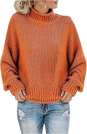 Turtleneck Sweater Women Solid Color Long Sleeve Sweater Casual Trendy Sweater Winter Thermal Sweater Blouse