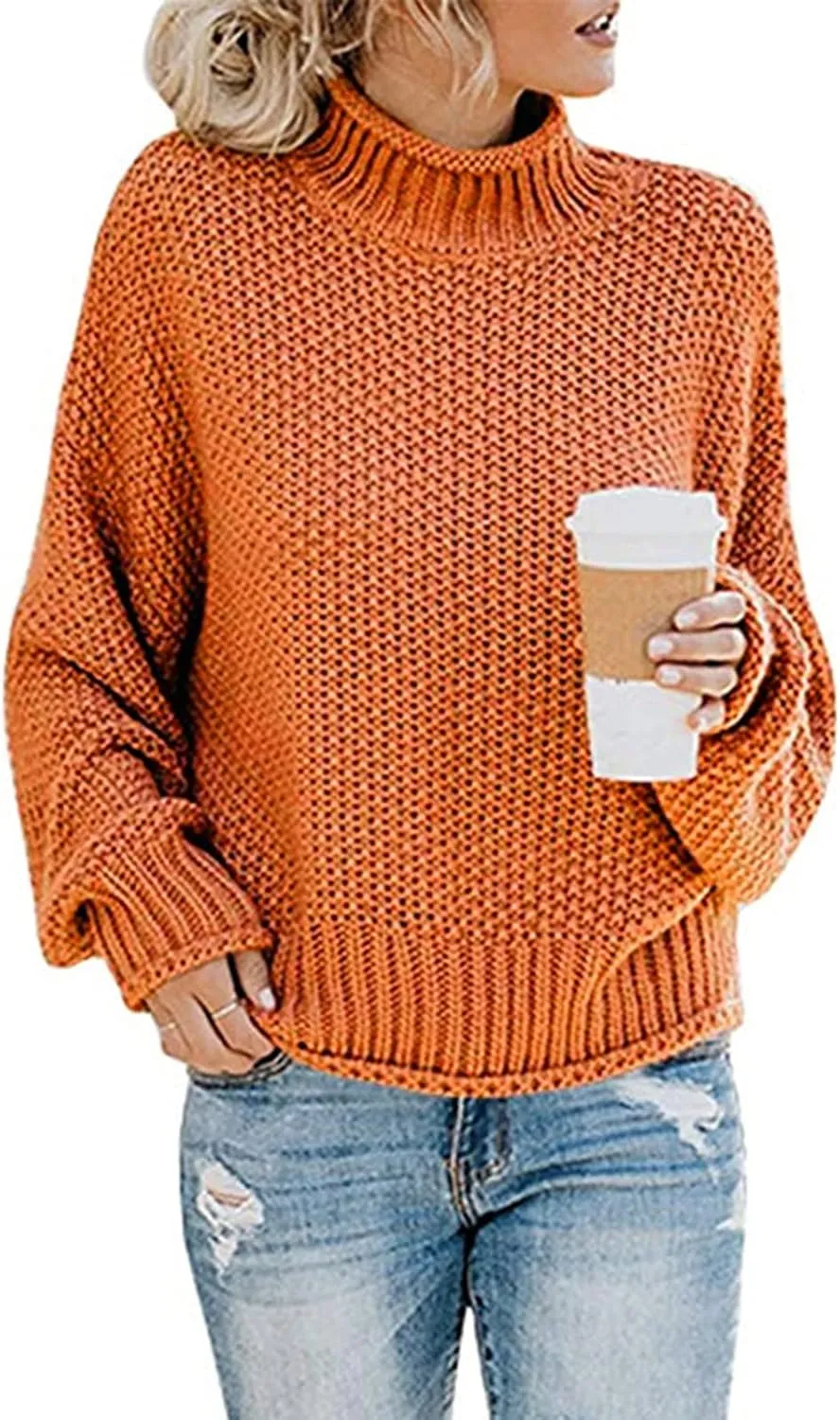 Turtleneck Sweater Women Solid Color Long Sleeve Sweater Casual Trendy Sweater Winter Thermal Sweater Blouse