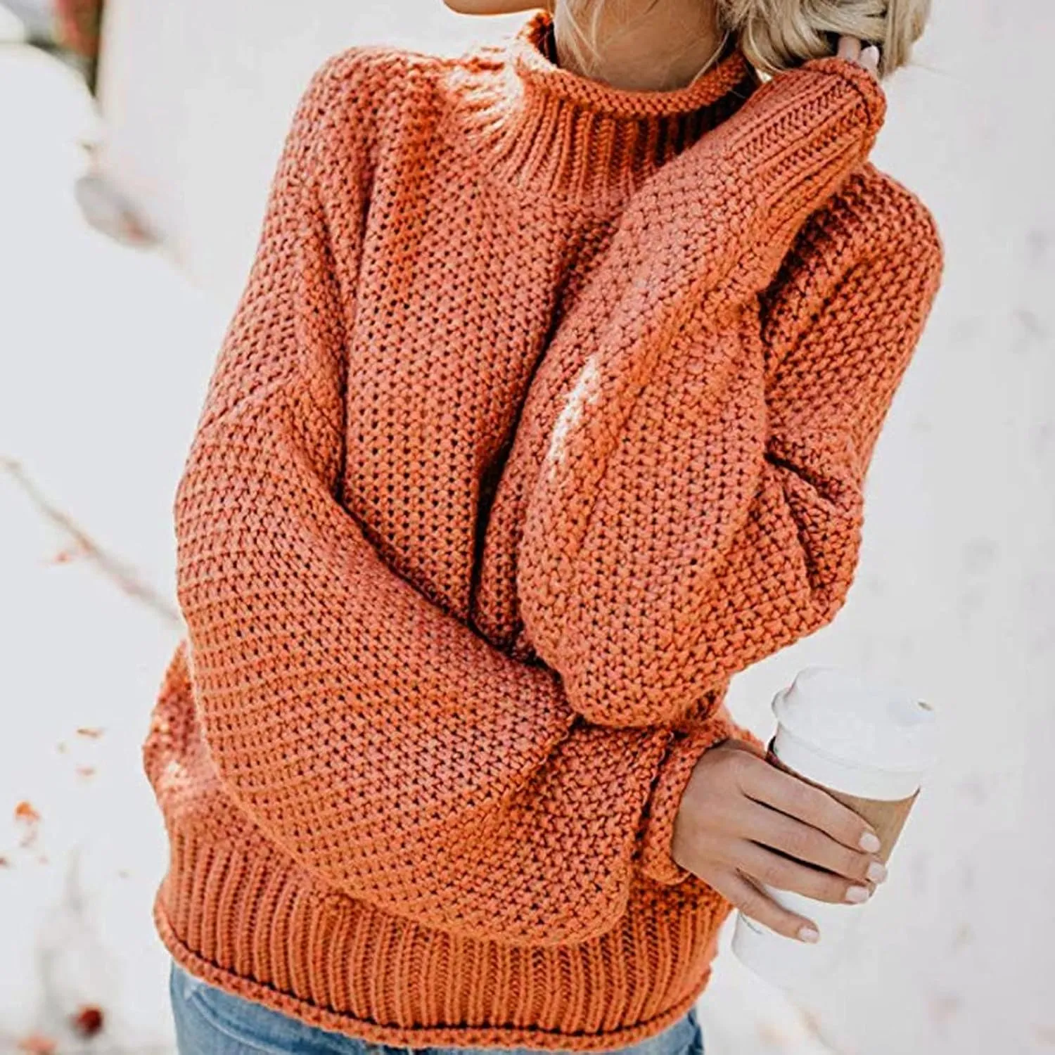 Turtleneck Sweater Women Solid Color Long Sleeve Sweater Casual Trendy Sweater Winter Thermal Sweater Blouse