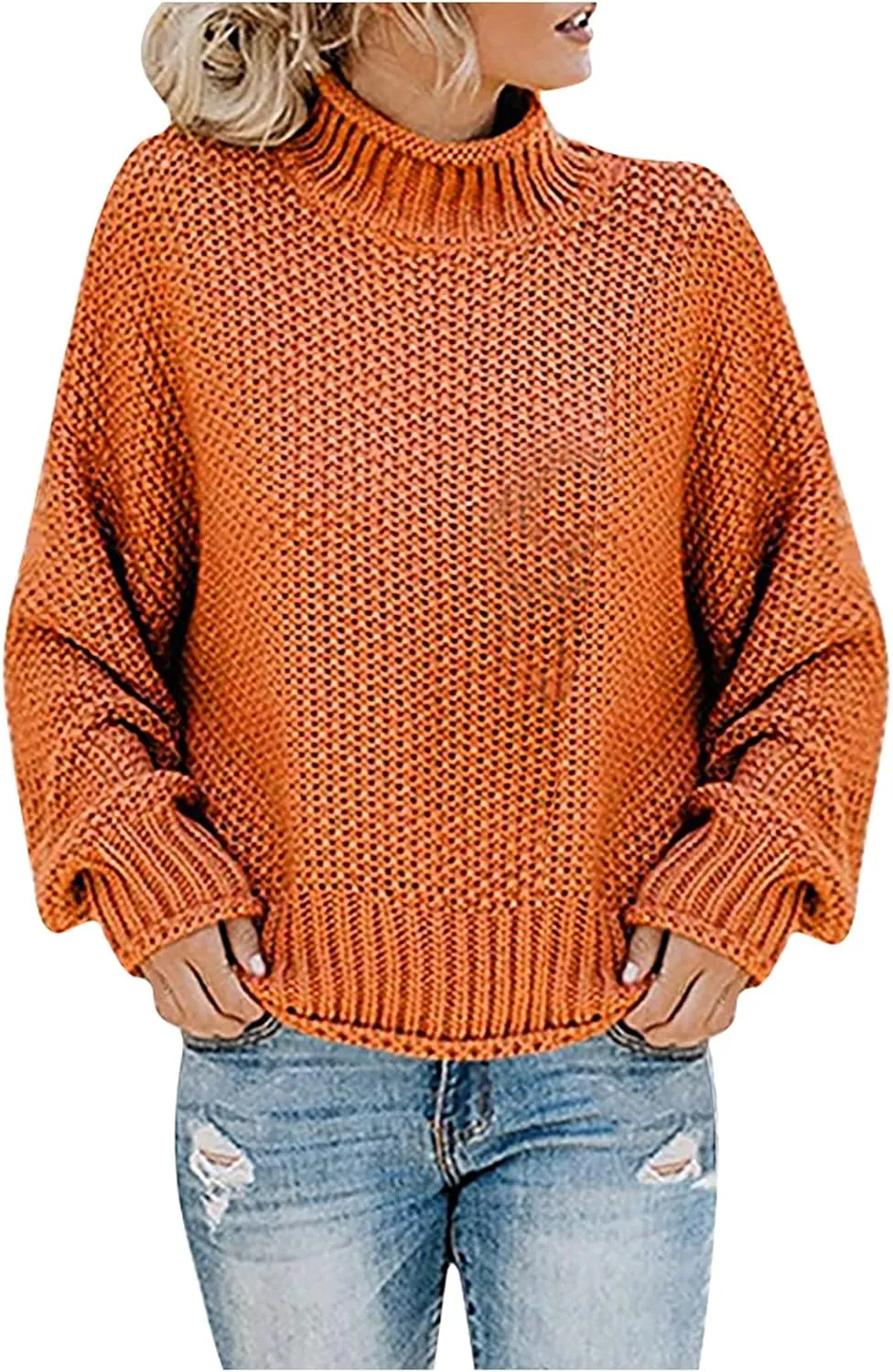 Turtleneck Sweater Women Solid Color Long Sleeve Sweater Casual Trendy Sweater Winter Thermal Sweater Blouse
