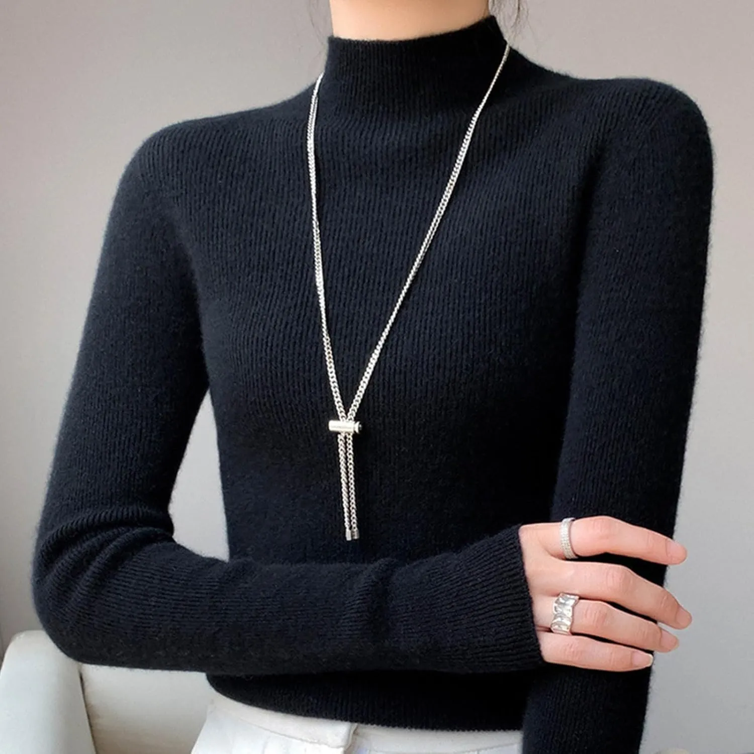 Turtleneck Sweaters for Women 2024 Solid Casual Sweater Long Sleeve Dressy Tops Slim Fitting Sweaters Blouse